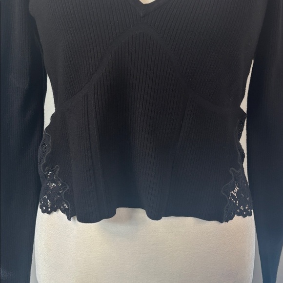 EXPRESS Black Body Contour Cropped Sweater with Lace Detail- NWT-XL - Picture 5 of 15